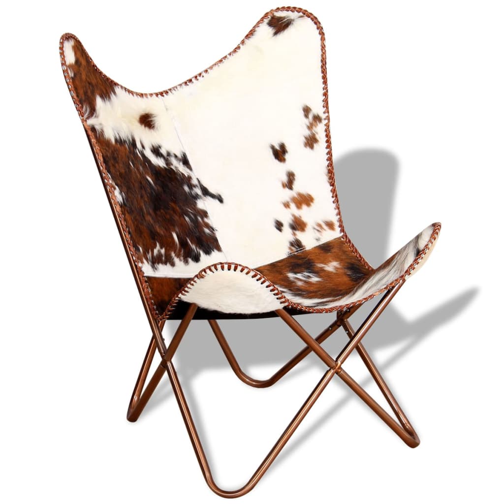 vidaXL Chaise papillon marron et blanc cuir de vache