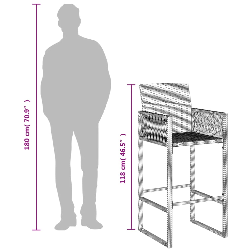 vidaXL Tabourets de bar de jardin lot de 2 gris résine tressée