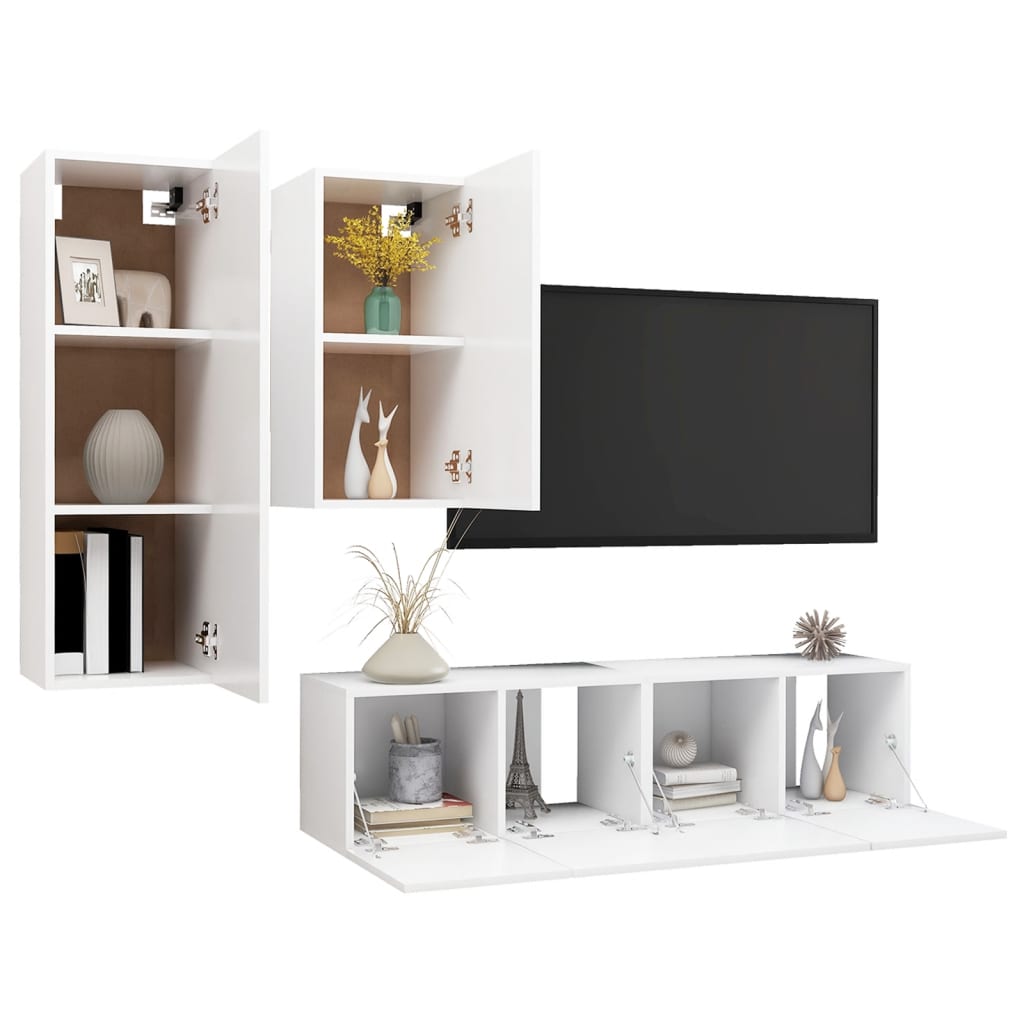 vidaXL Ensemble de meubles TV 4 pcs Blanc Bois d'ingénierie