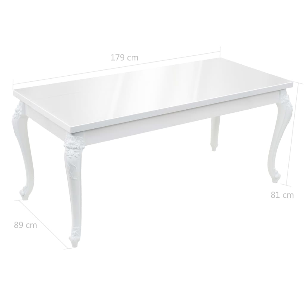 vidaXL Table à manger 179x89x81 cm Blanc brillant