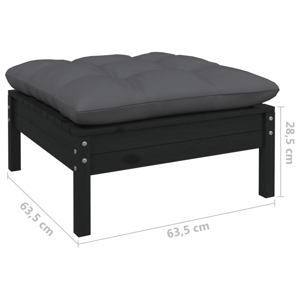 vidaXL Salon de jardin 3 pcs avec coussins Noir Bois de pin solide