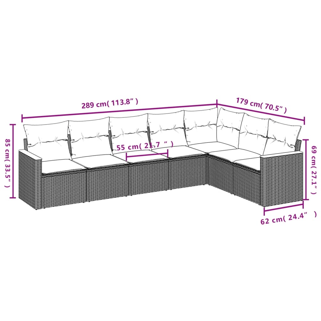 vidaXL Salon de jardin avec coussins 7 pcs gris résine tressée