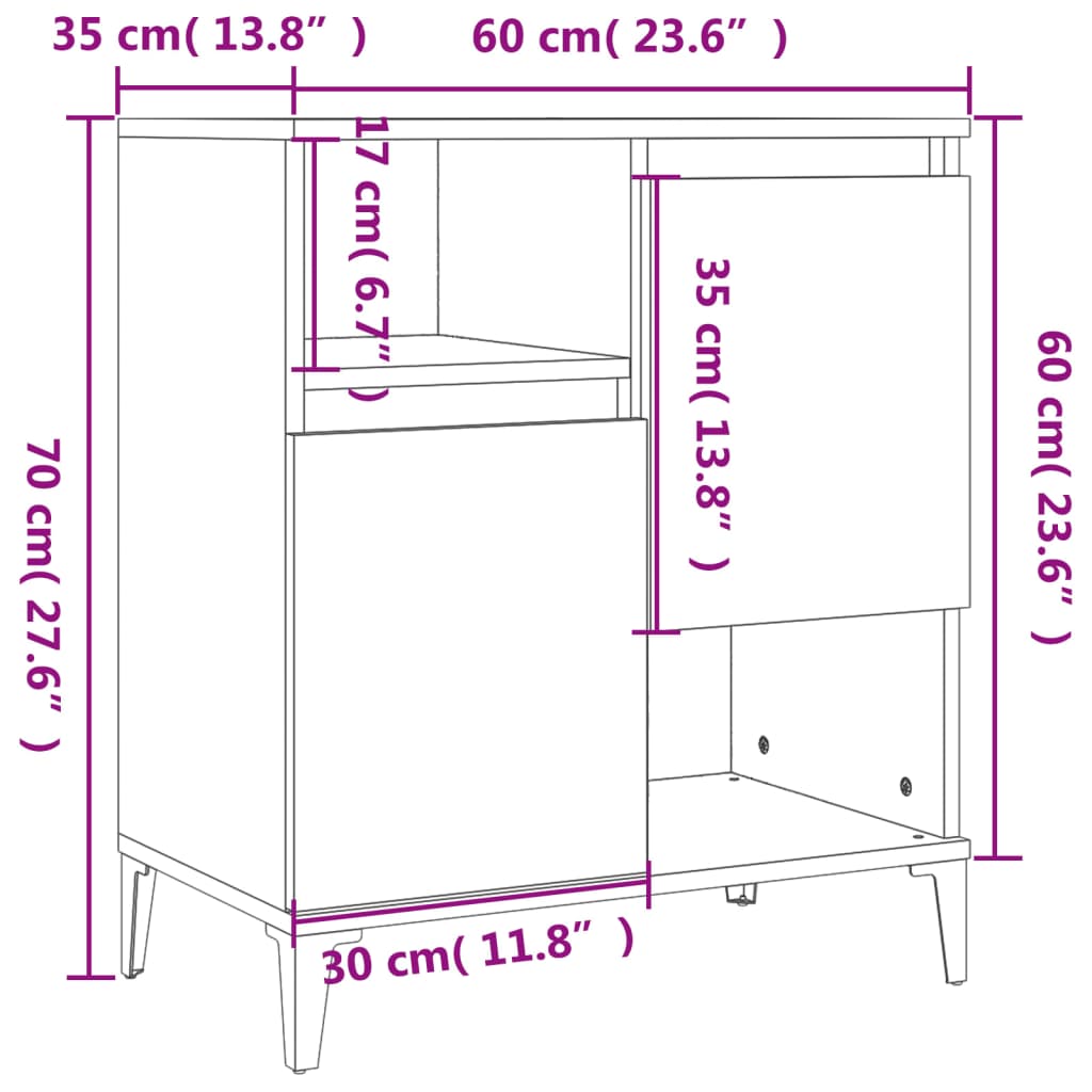 vidaXL Buffets 3 pcs sonoma gris 60x35x70 cm bois d'ingénierie