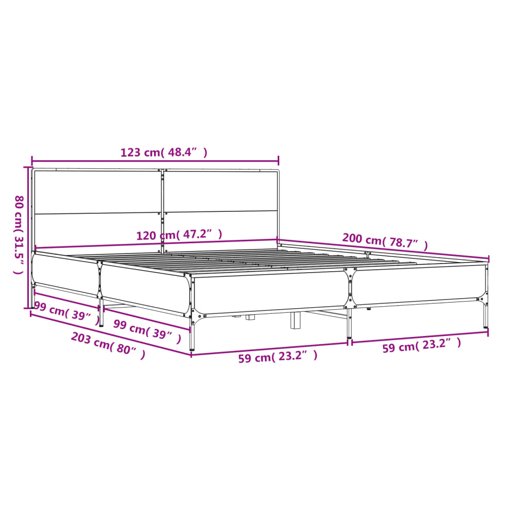 vidaXL Cadre de lit sans matelas chêne marron 120x200 cm