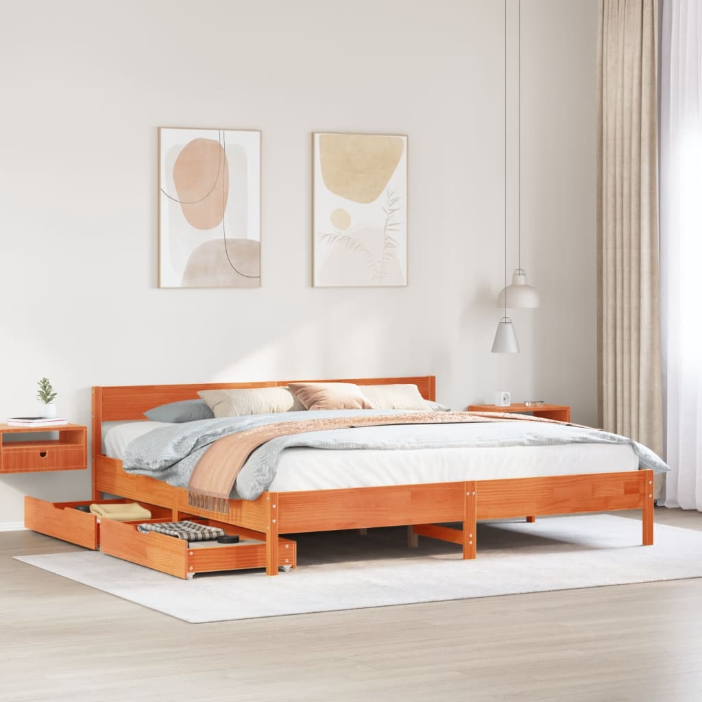 vidaXL Cadre de lit sans matelas cire marron 200x200cm bois pin massif