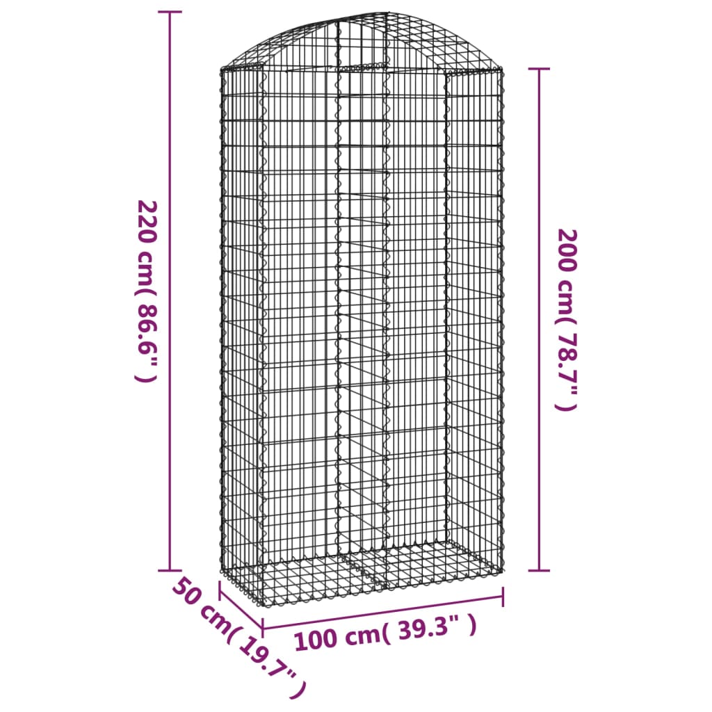 vidaXL Panier de gabions arqué 100x50x200/220 cm Fer galvanisé