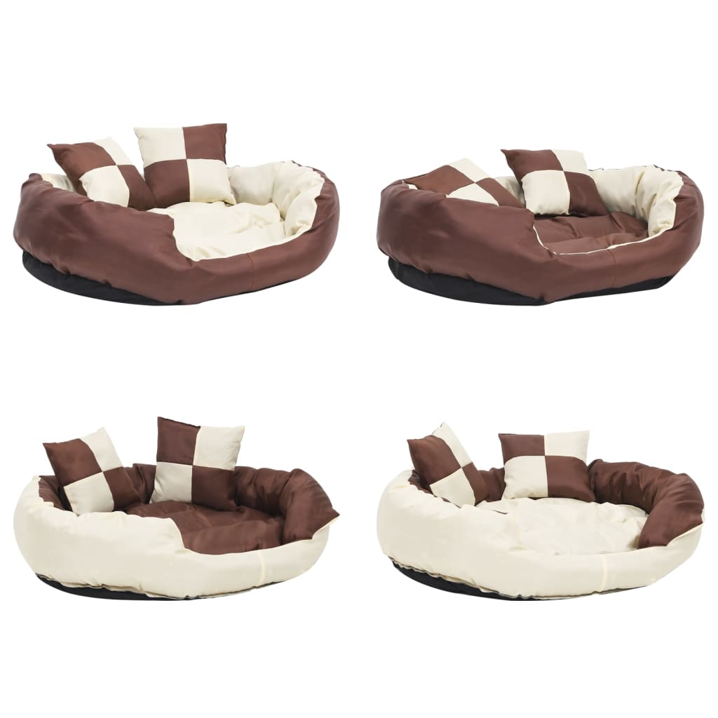 vidaXL Coussin réversible lavable de chien Marron et crème 85x70x20 cm