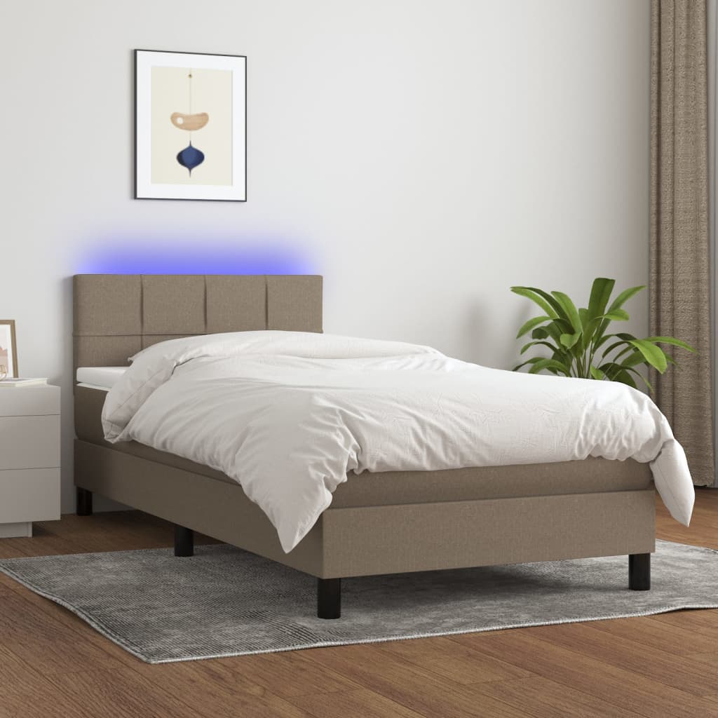 vidaXL Sommier à lattes de lit avec matelas LED Taupe 90x200 cm Tissu