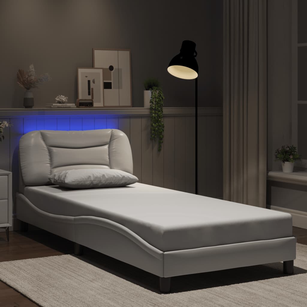 vidaXL Cadre de lit avec lumières LED blanc 90x200 cm similicuir
