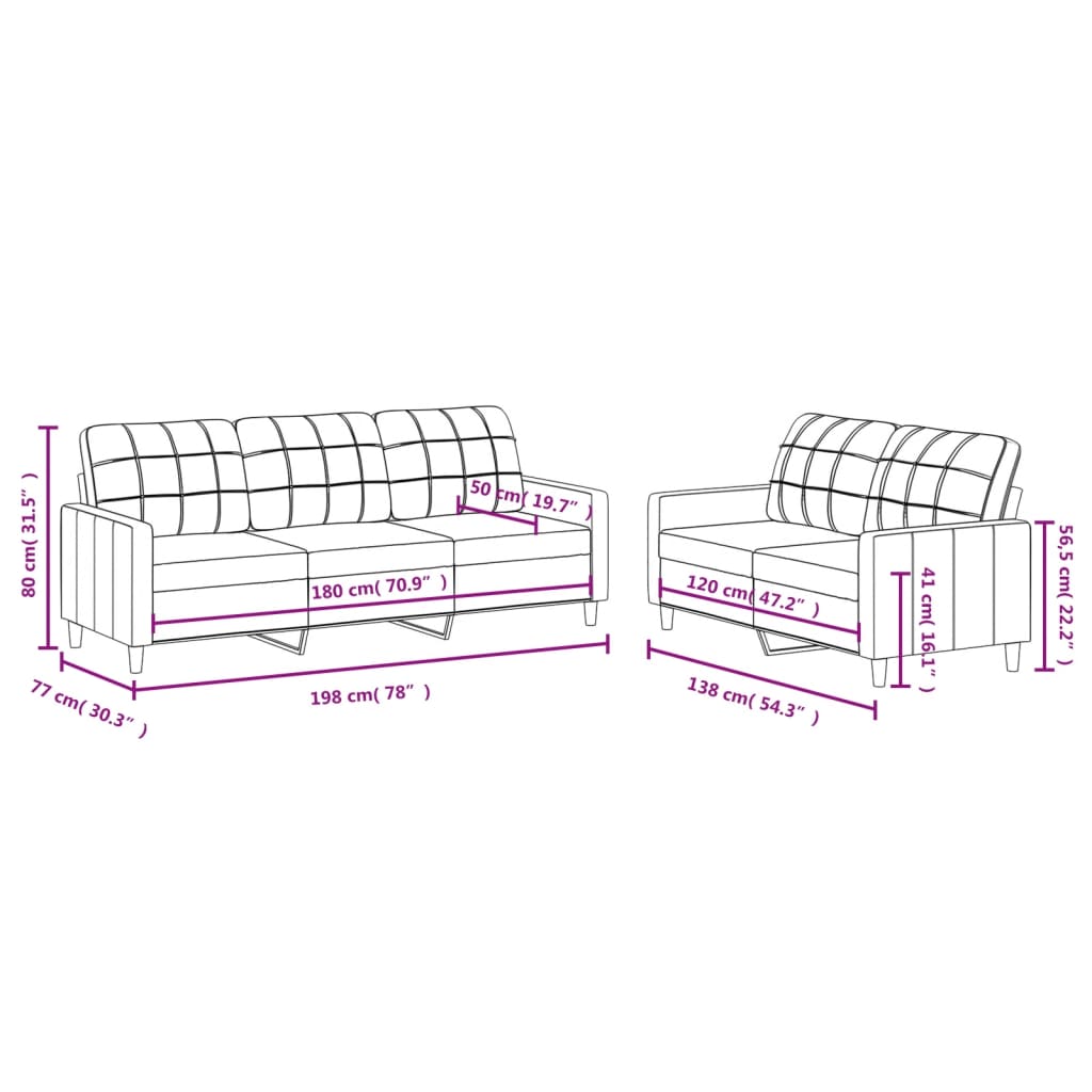 vidaXL Ensemble de canapés 2 pcs avec coussins Gris clair Tissu