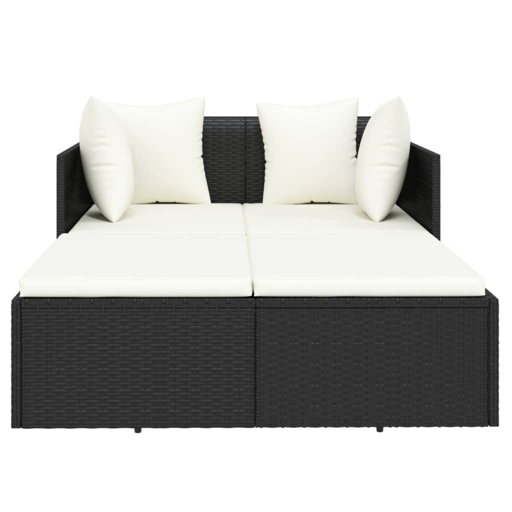 vidaXL Chaise longue avec coussins noir 182x118x63 cm résine tressée