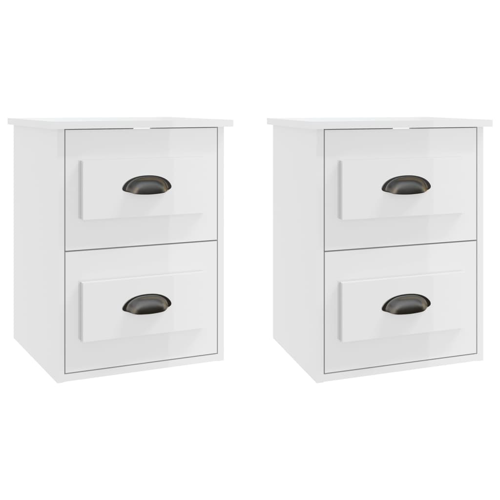 vidaXL Tables de chevet murales 2 pcs blanc brillant 41,5x36x53 cm