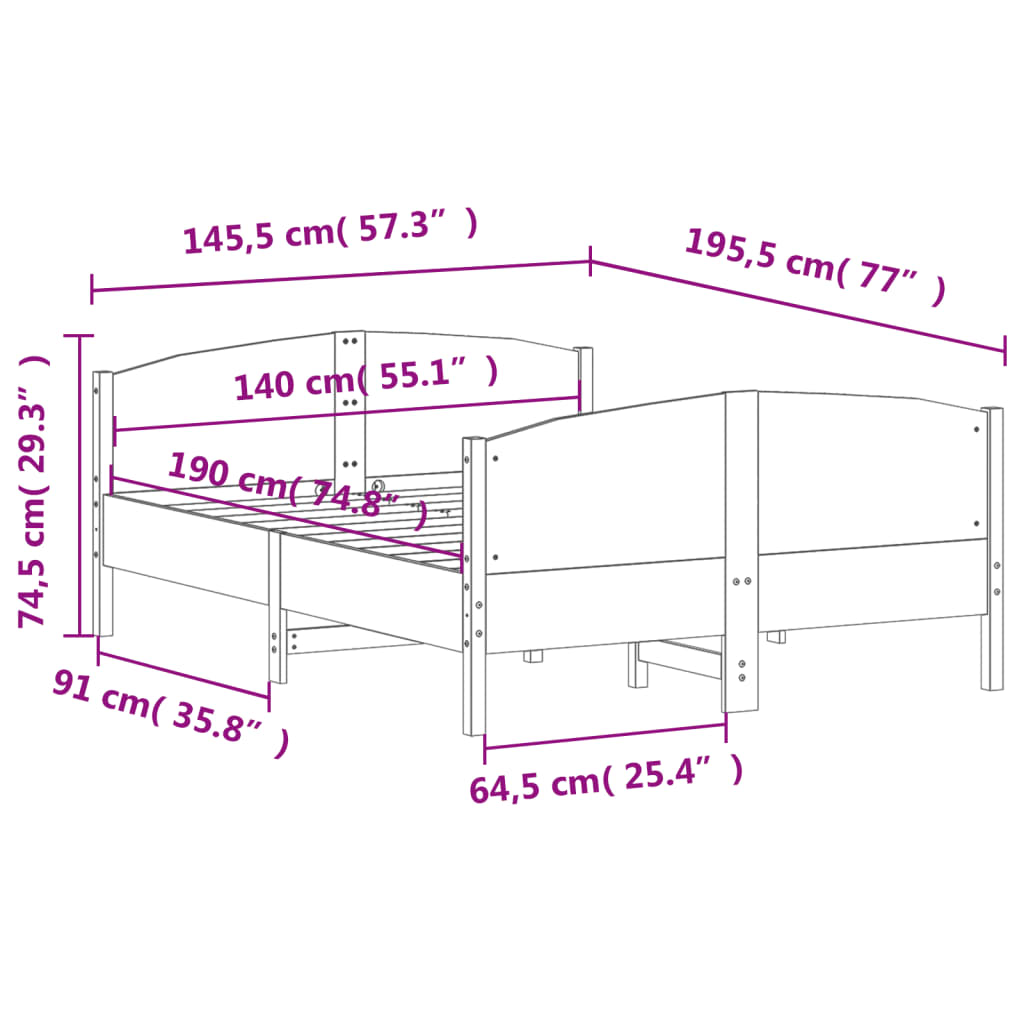 vidaXL Cadre de lit sans matelas 140x190 cm bois de pin massif