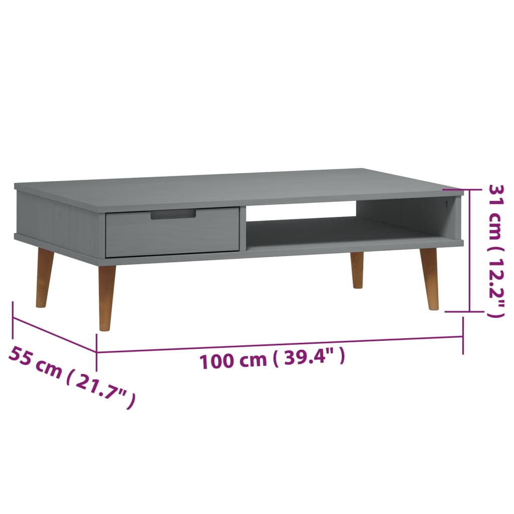 vidaXL Table basse MOLDE Gris 100x55x31 cm Bois de pin massif