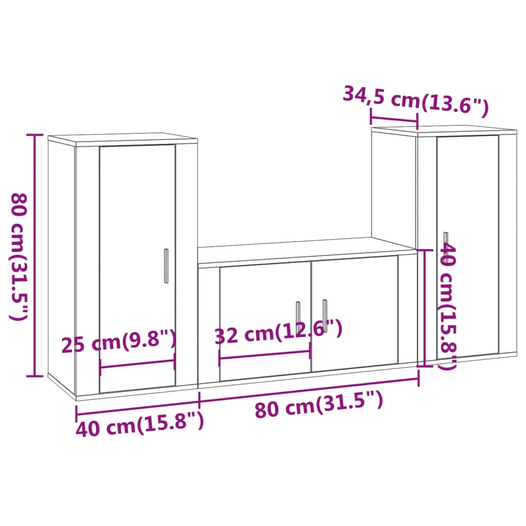 vidaXL Ensemble de meubles TV 3 pcs Chêne marron Bois d'ingénierie