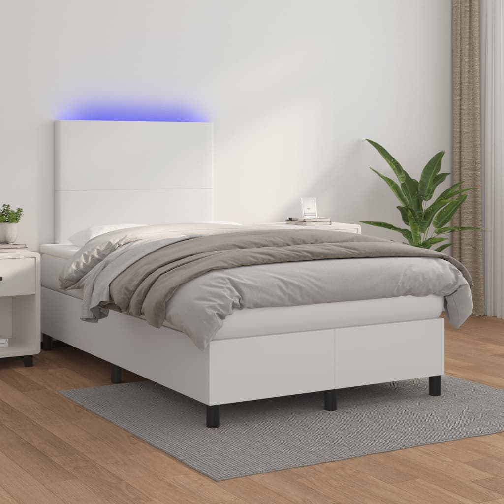 vidaXL Sommier à lattes de lit matelas LED blanc 120x190 cm similicuir