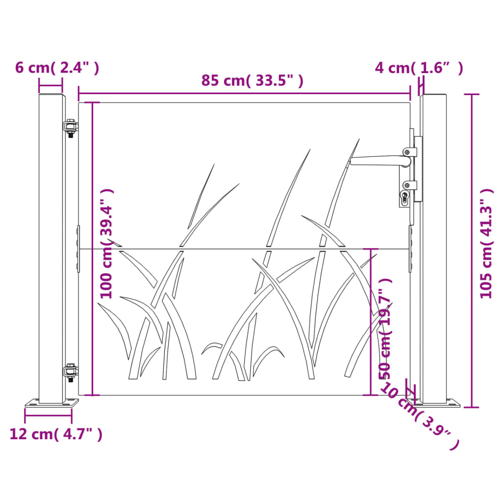 vidaXL Portail de jardin 105x105 cm acier corten conception d'herbe