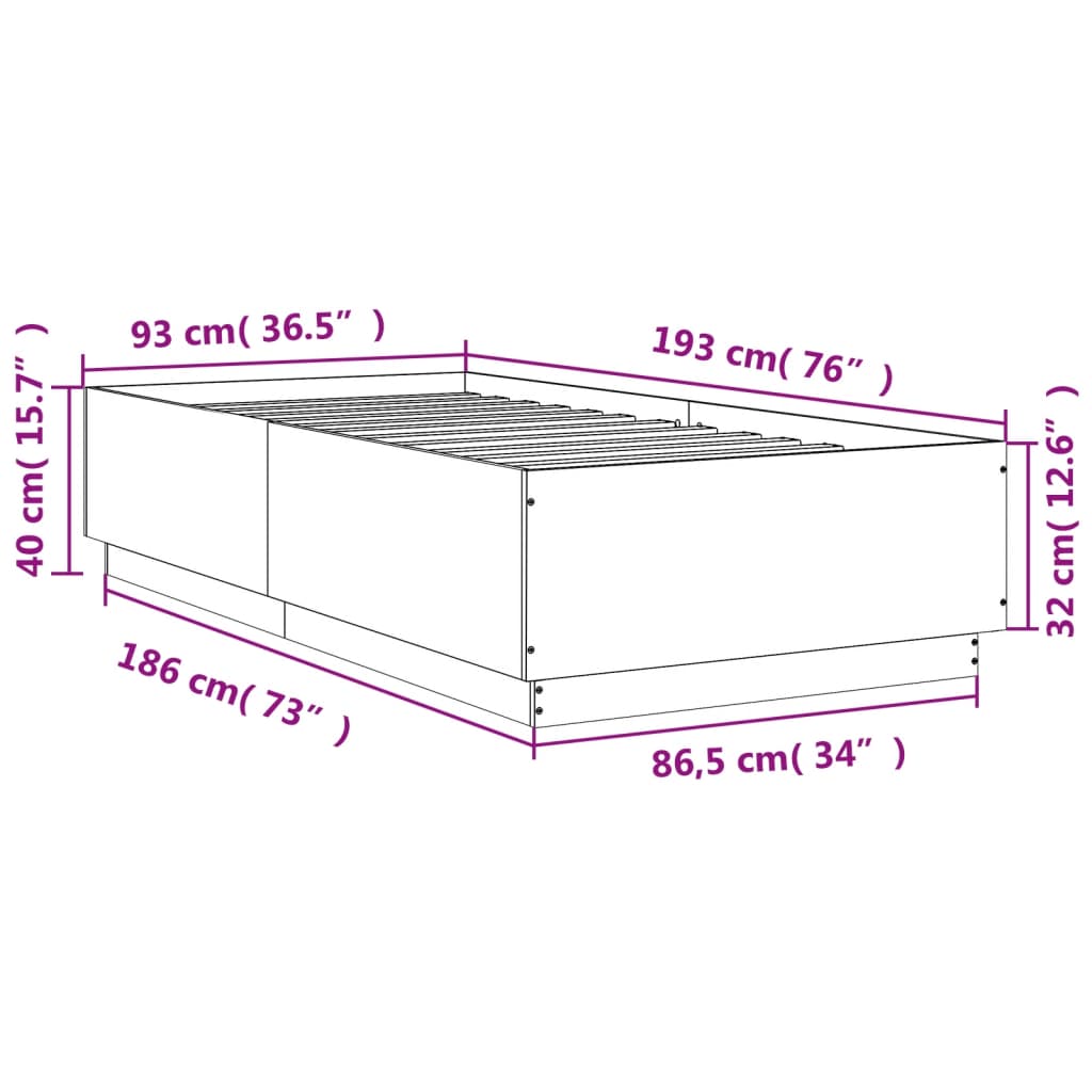 vidaXL Cadre de lit avec lumières LED chêne sonoma 90x190 cm