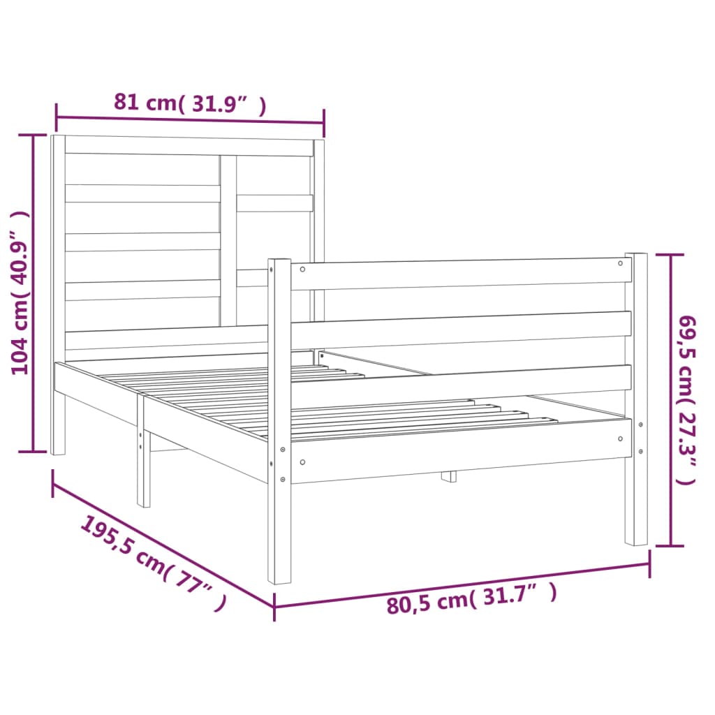 vidaXL Cadre de lit bois massif 75x190 cm petit simple