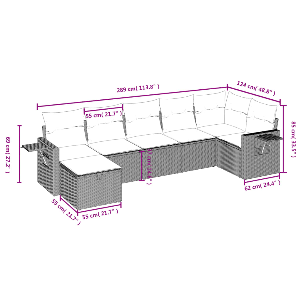 vidaXL Salon de jardin 7 pcs avec coussins noir résine tressée