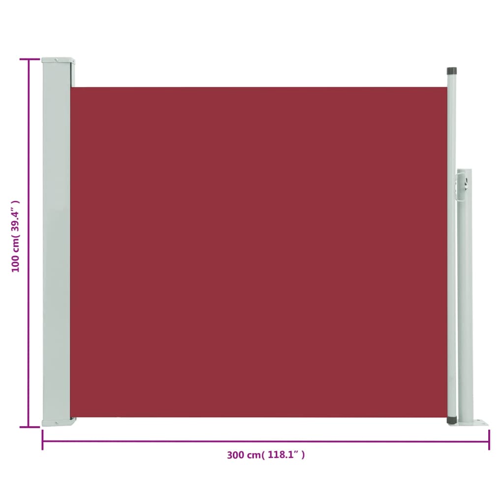 vidaXL Auvent latéral rétractable de patio 100x300 cm Rouge