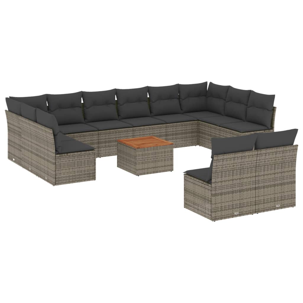 vidaXL Salon de jardin avec coussins 13 pcs gris résine tressée