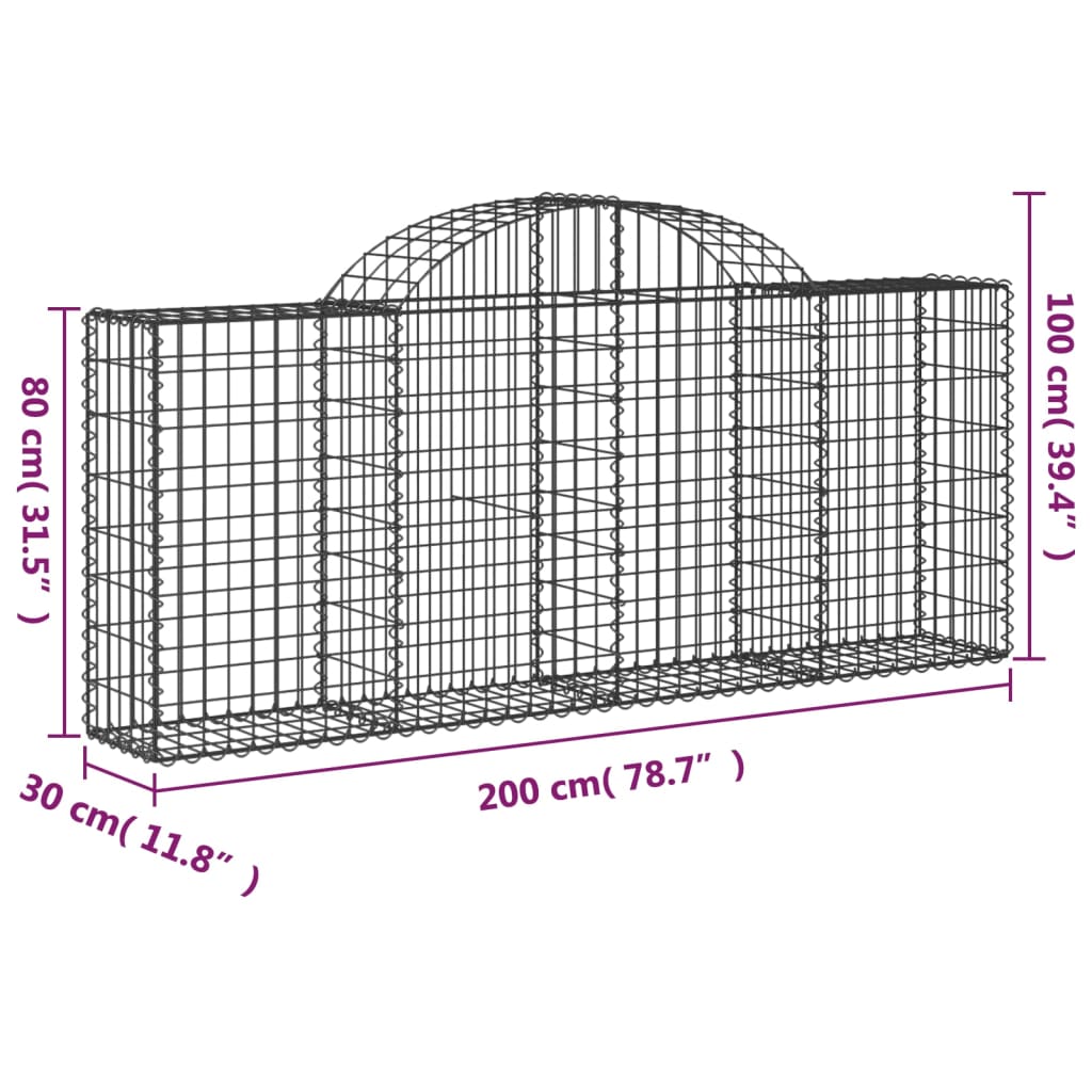 vidaXL Paniers à gabions arqués 50 pcs 200x30x80/100 cm Fer galvanisé