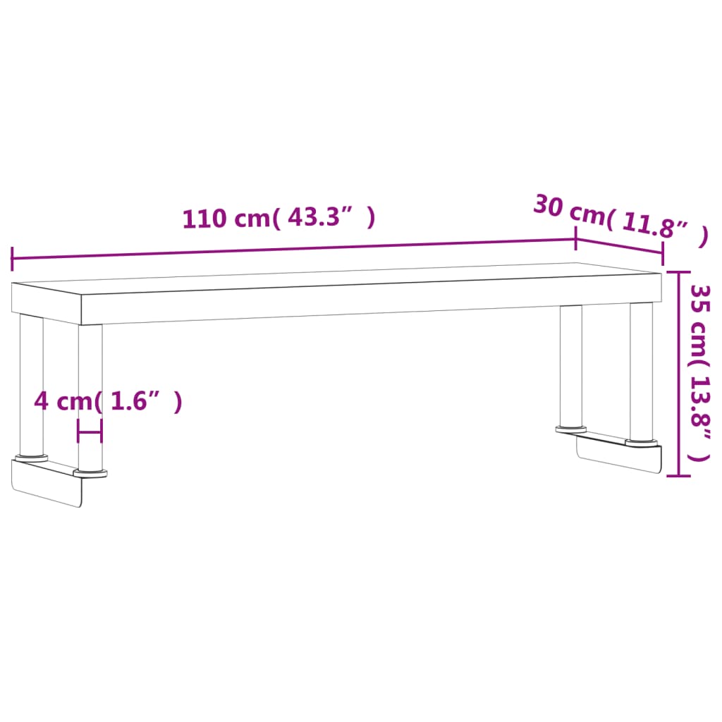 vidaXL Étagère de table de travail 110x30x35 cm inox