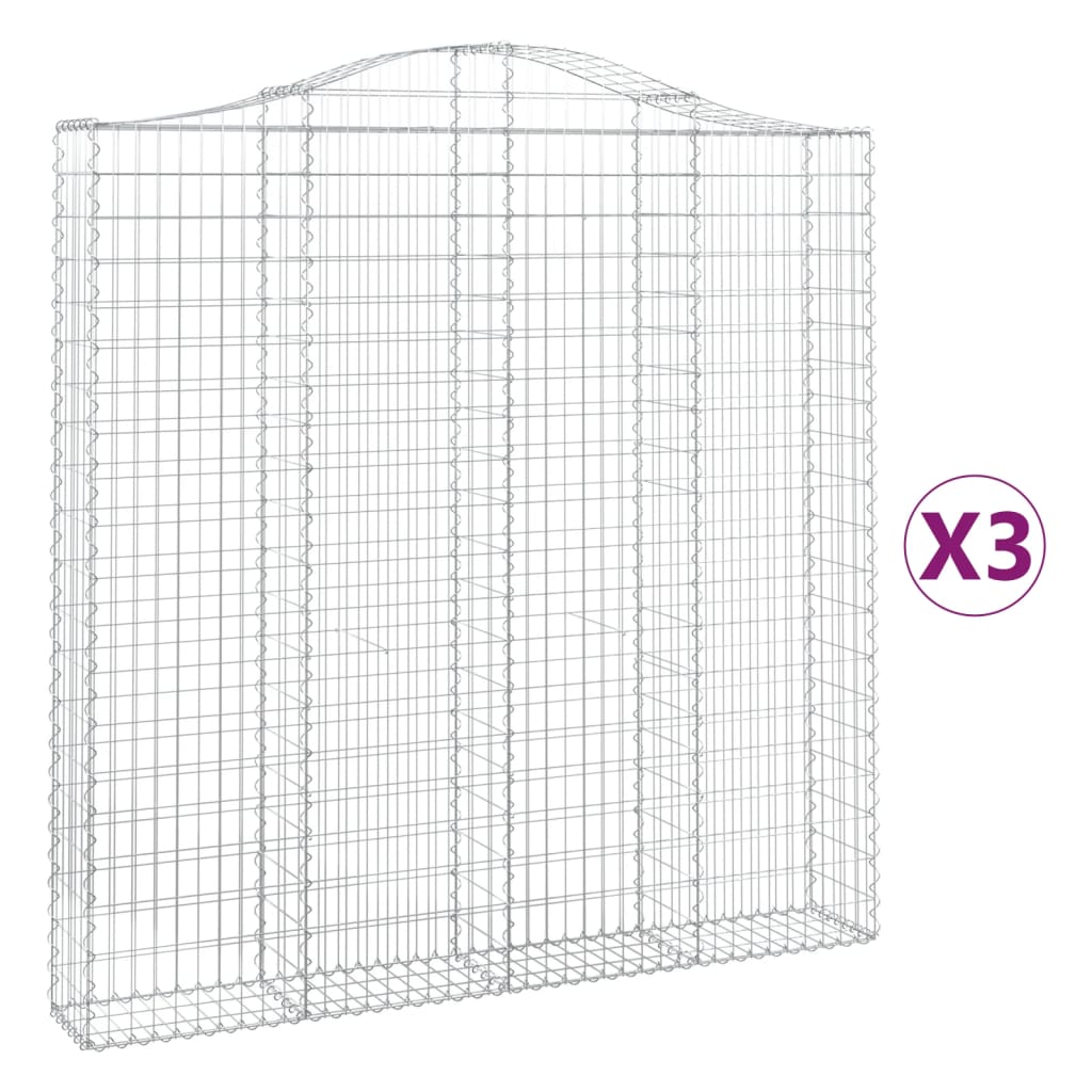 vidaXL Paniers à gabions arqués 3 pcs 200x30x200/220 cm fer galvanisé