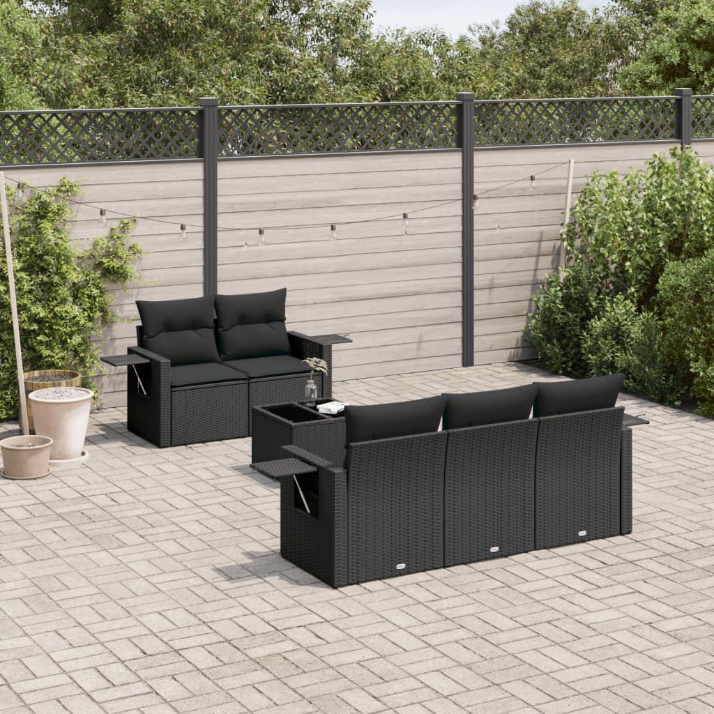 vidaXL Salon de jardin 6 pcs avec coussins noir résine tressée