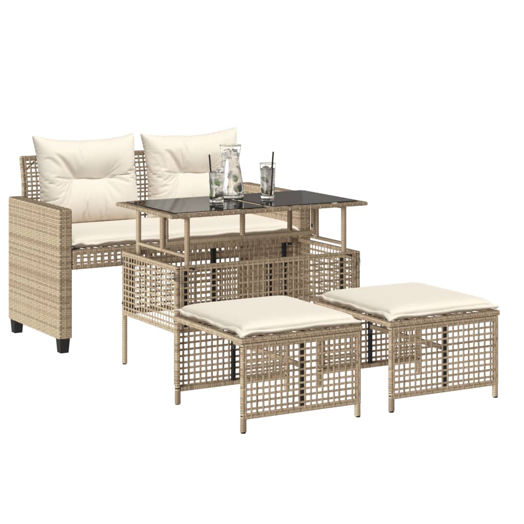 vidaXL Salon de jardin avec coussins 4 pcs beige résine tressée verre