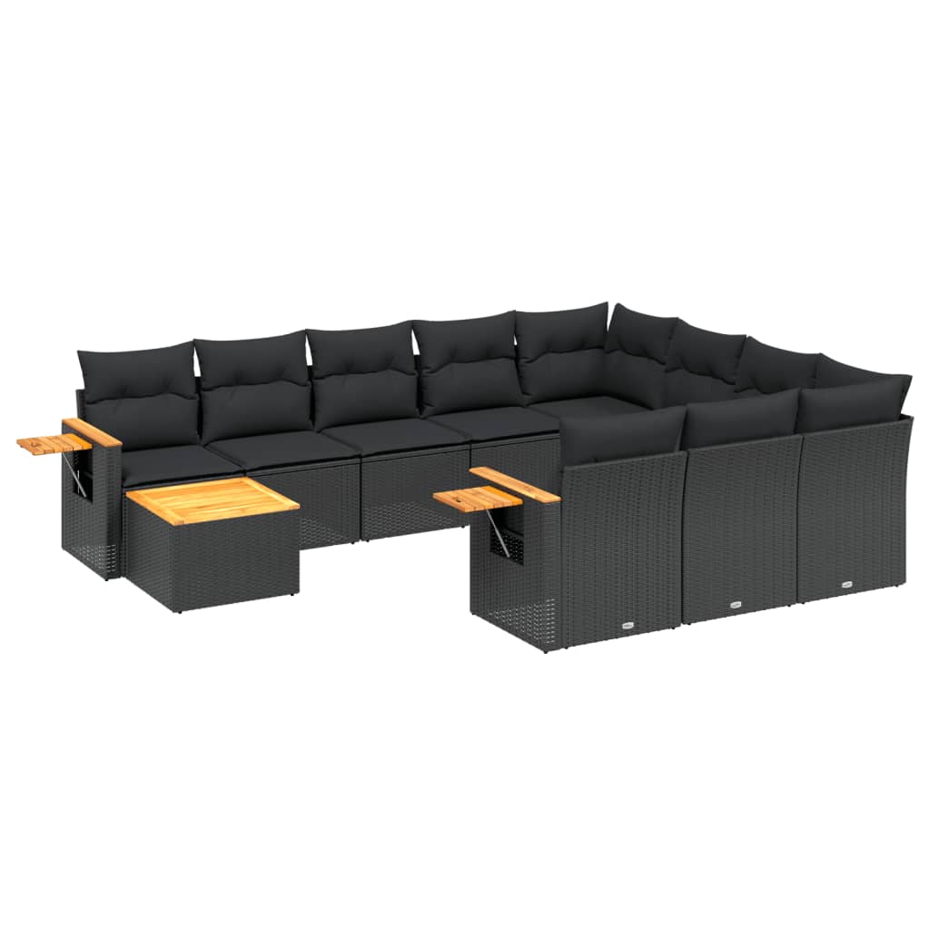 vidaXL Salon de jardin 11 pcs avec coussins noir résine tressée