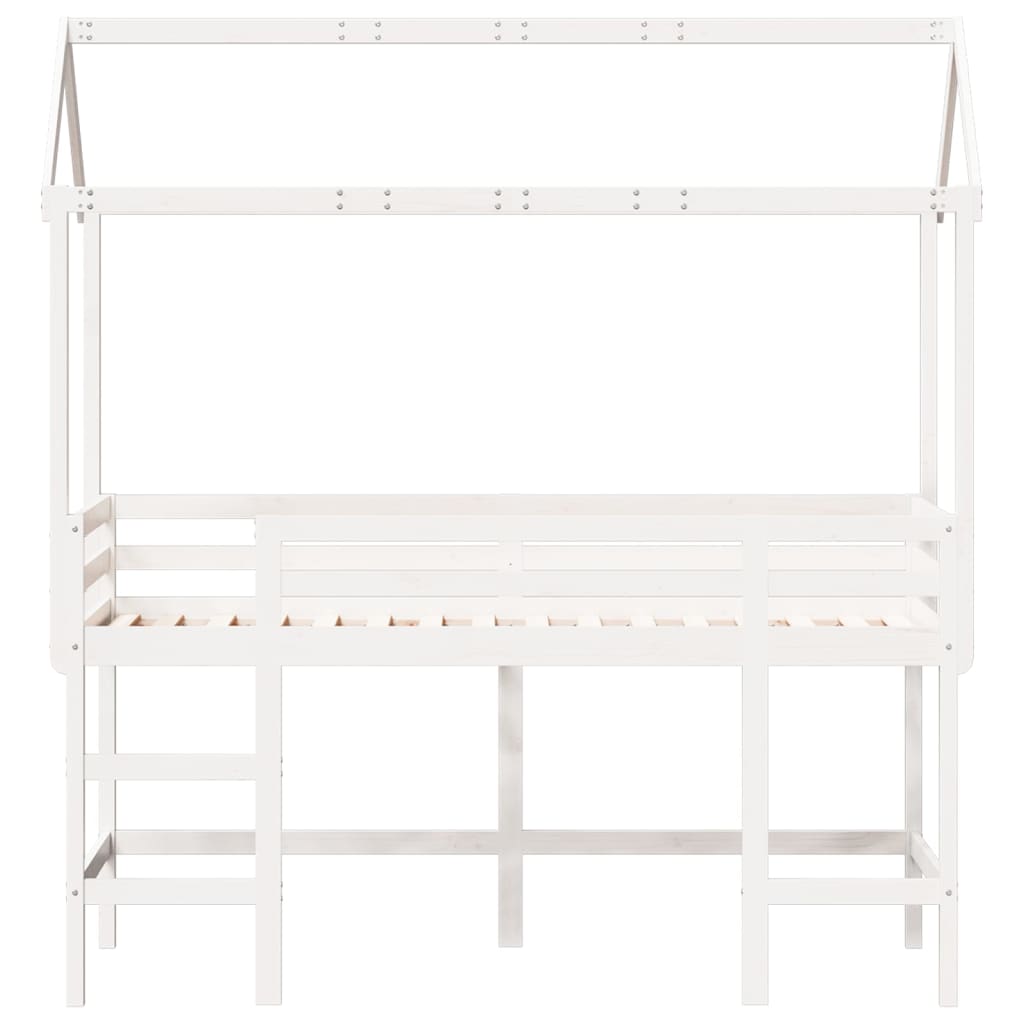 vidaXL Lit superposé et échelle et toit blanc 80x200cm bois pin massif