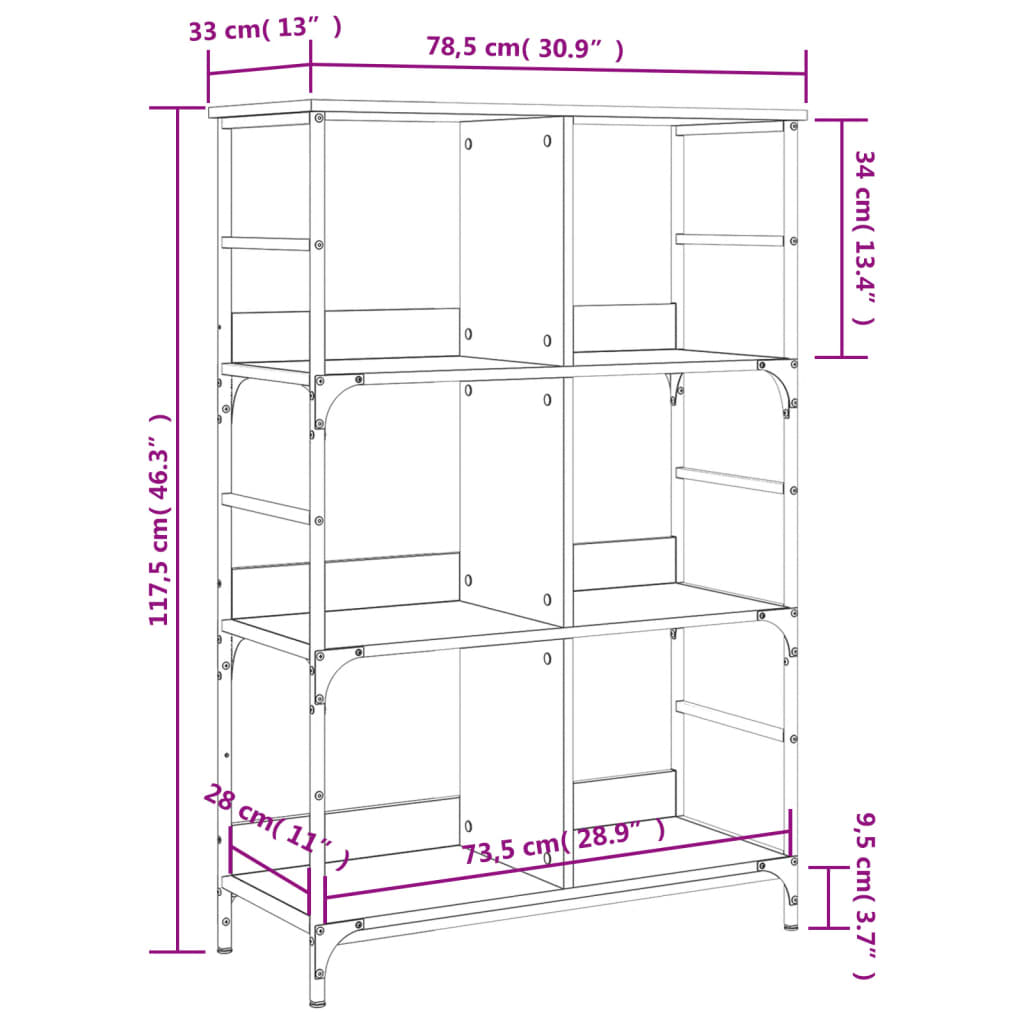 vidaXL Bibliothèque chêne sonoma 78,5x33x117,5 cm bois d'ingénierie