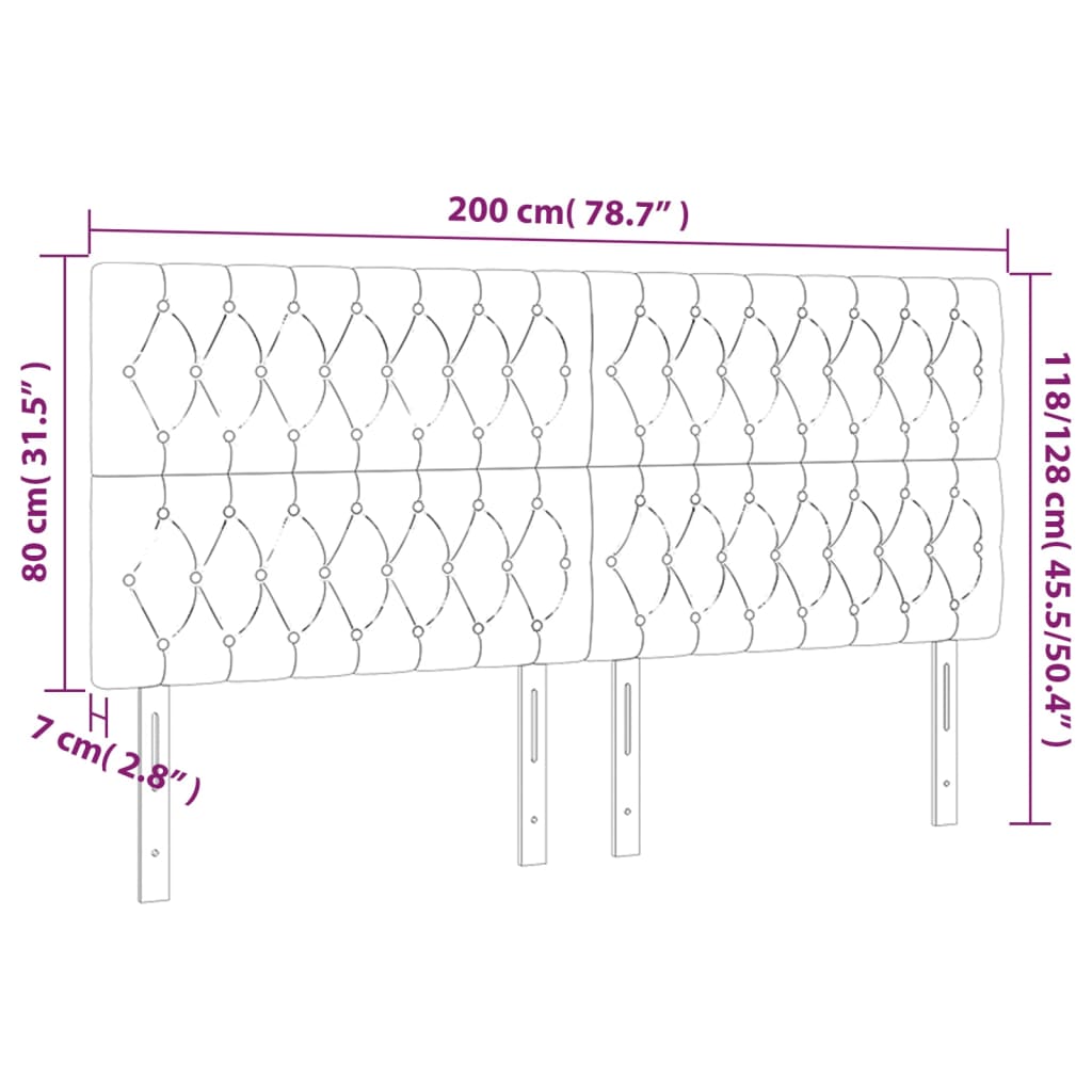 vidaXL Tête de lit à LED Gris foncé 200x7x118/128 cm Tissu