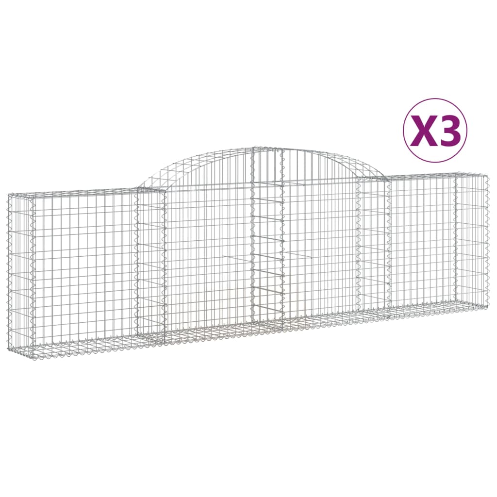 vidaXL Paniers à gabions arqués 3 pcs 300x30x80/100 cm fer galvanisé