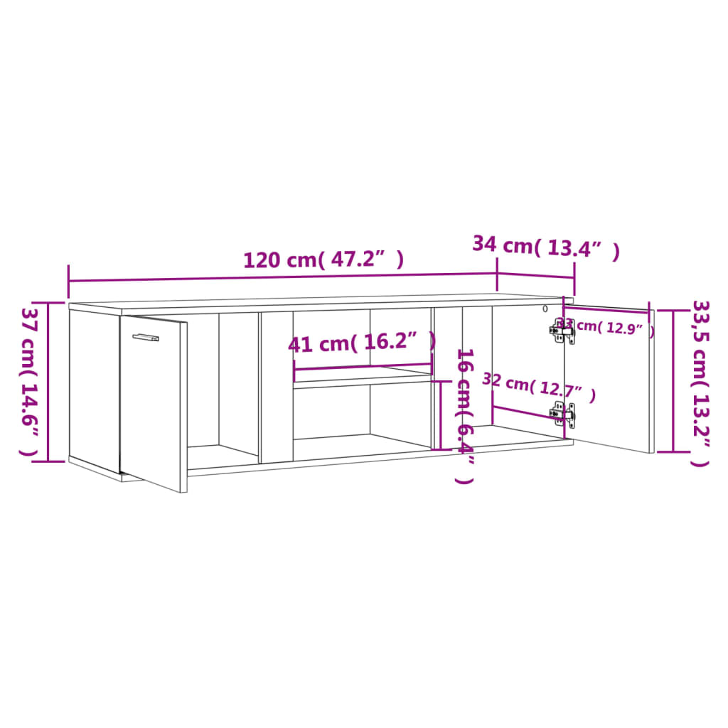 vidaXL Meuble TV sonoma gris 120x34x37 cm bois d'ingénierie