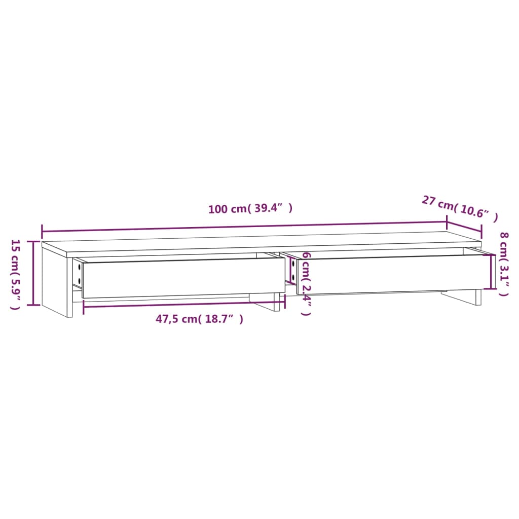 vidaXL Support pour moniteur 100x27x15 cm Bois de pin solide