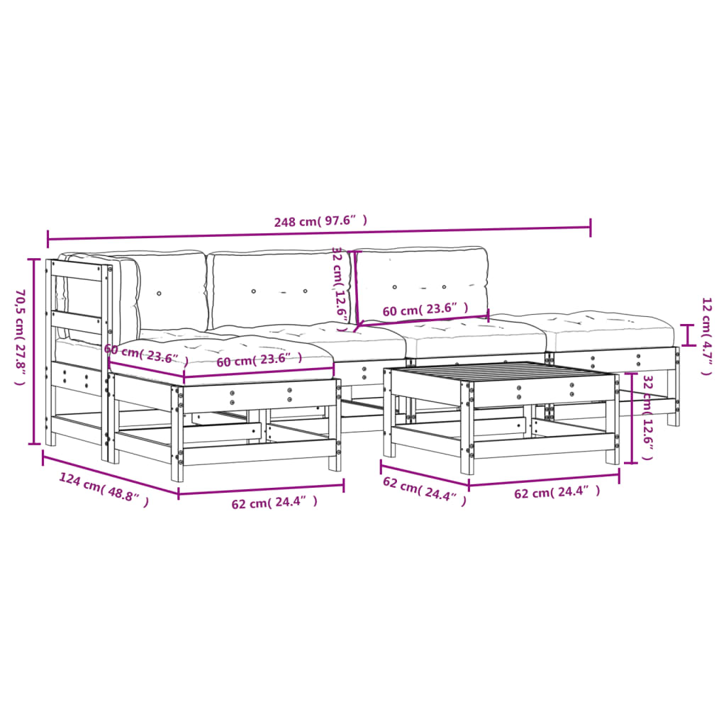 vidaXL Salon de jardin 6 pcs avec coussins blanc bois massif