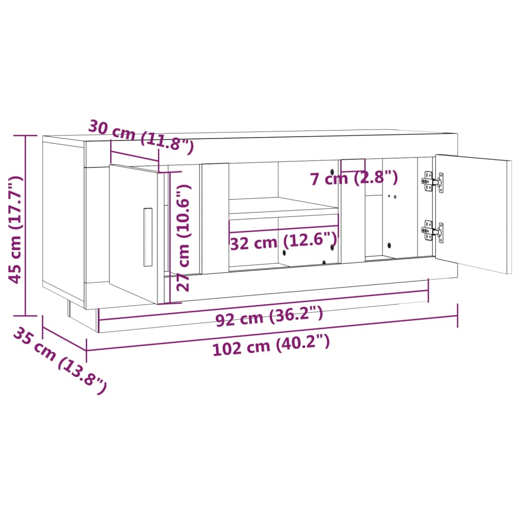 vidaXL Meuble TV chêne sonoma 102x35x45 cm bois d'ingénierie