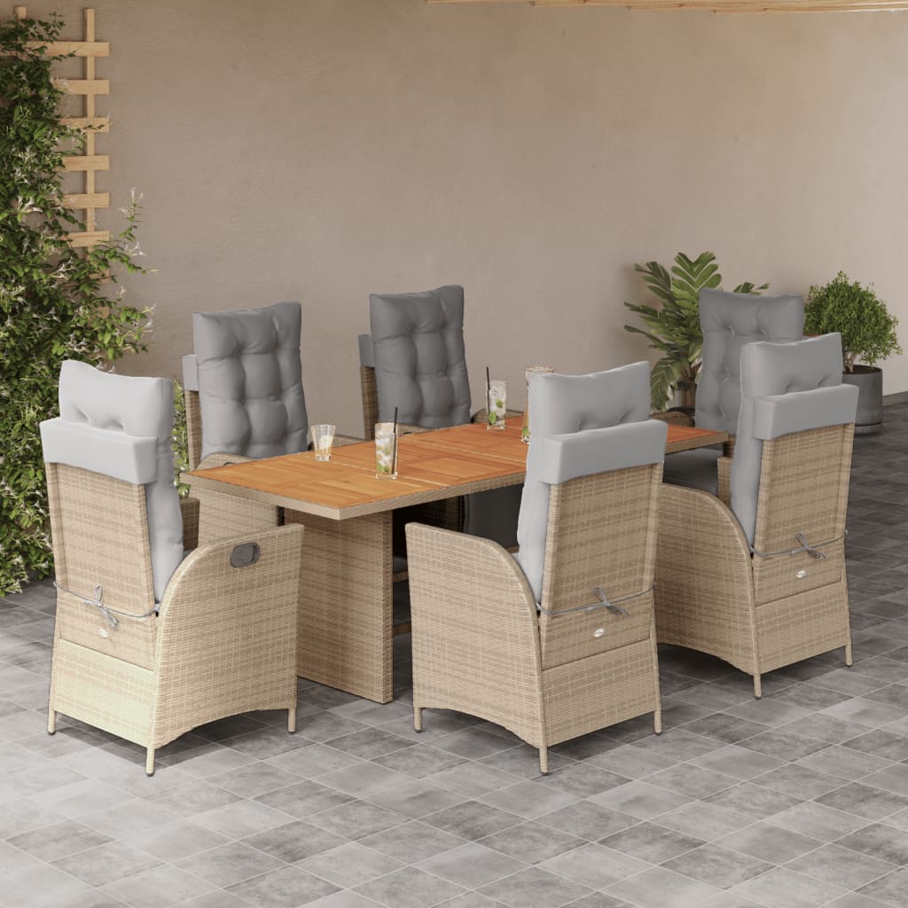 vidaXL Ensemble à manger de jardin coussins 7 pcs mélange beige rotin