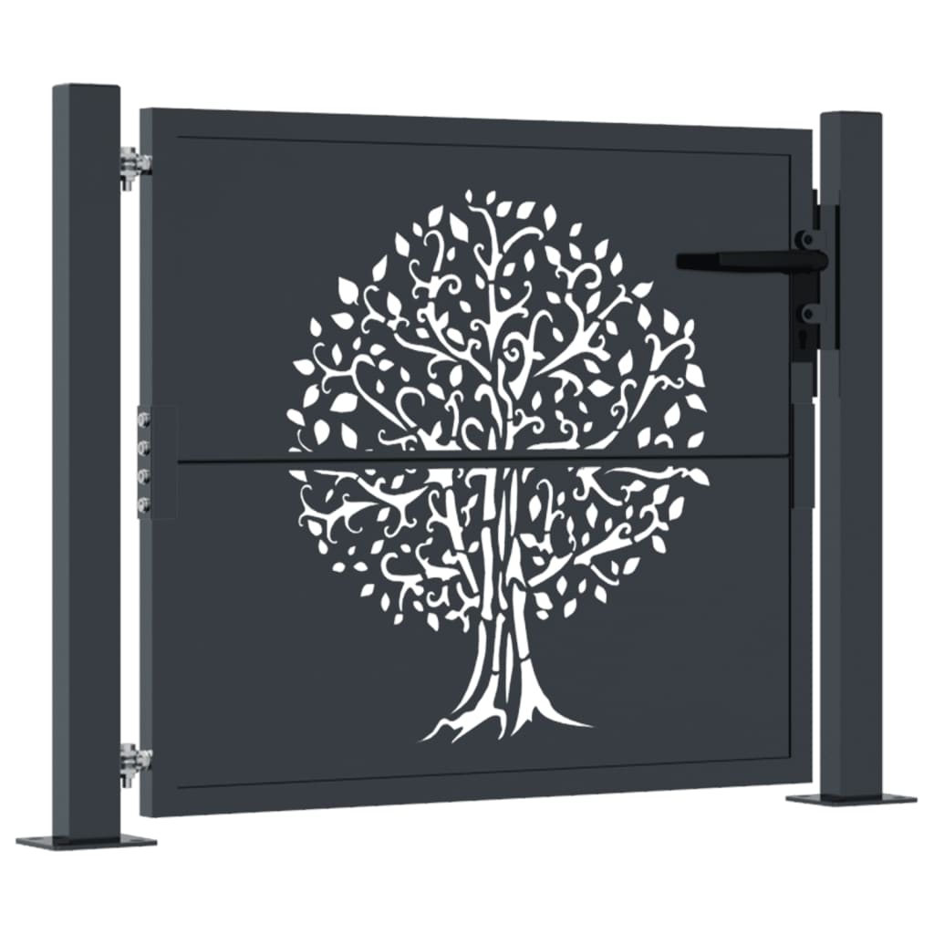 vidaXL Portail de jardin anthracite 105x105cm acier conception d'arbre