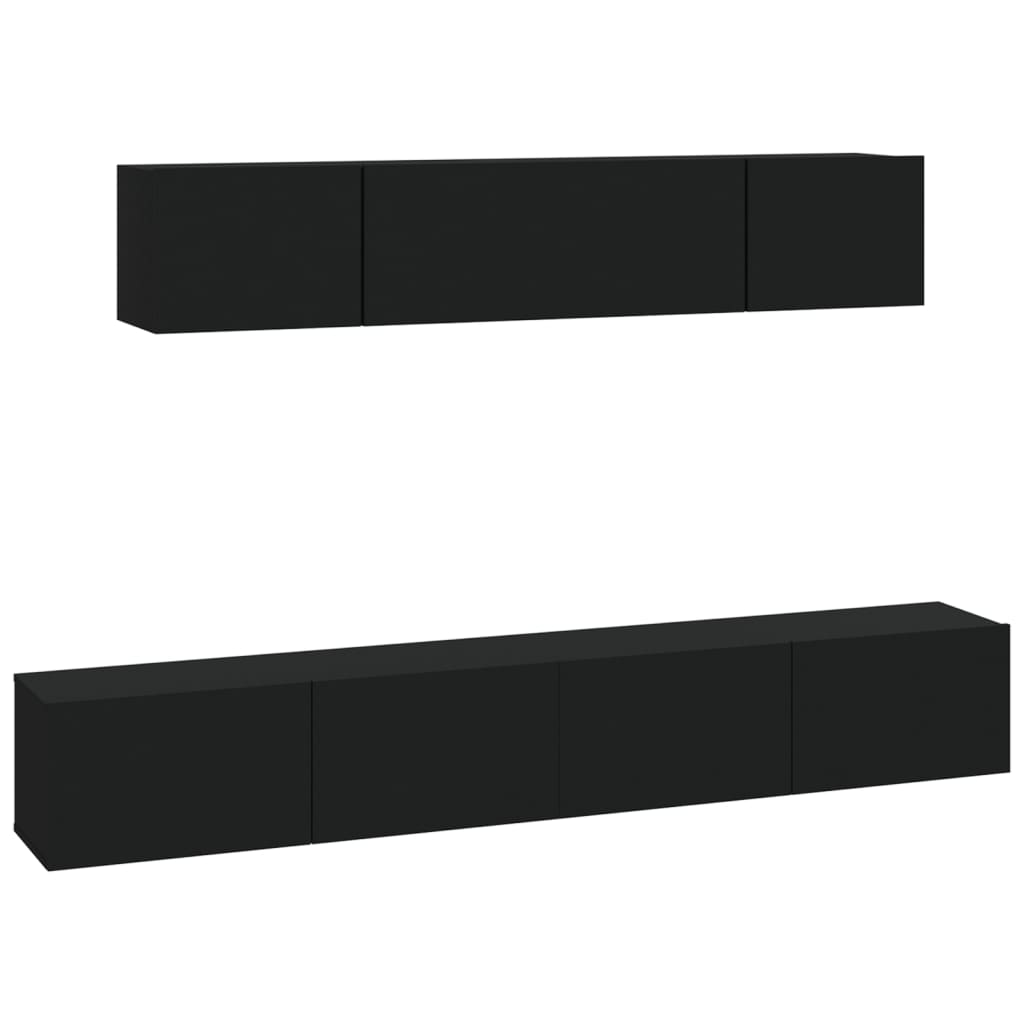 vidaXL Ensemble de meubles TV 4 pcs Noir Bois d'ingénierie