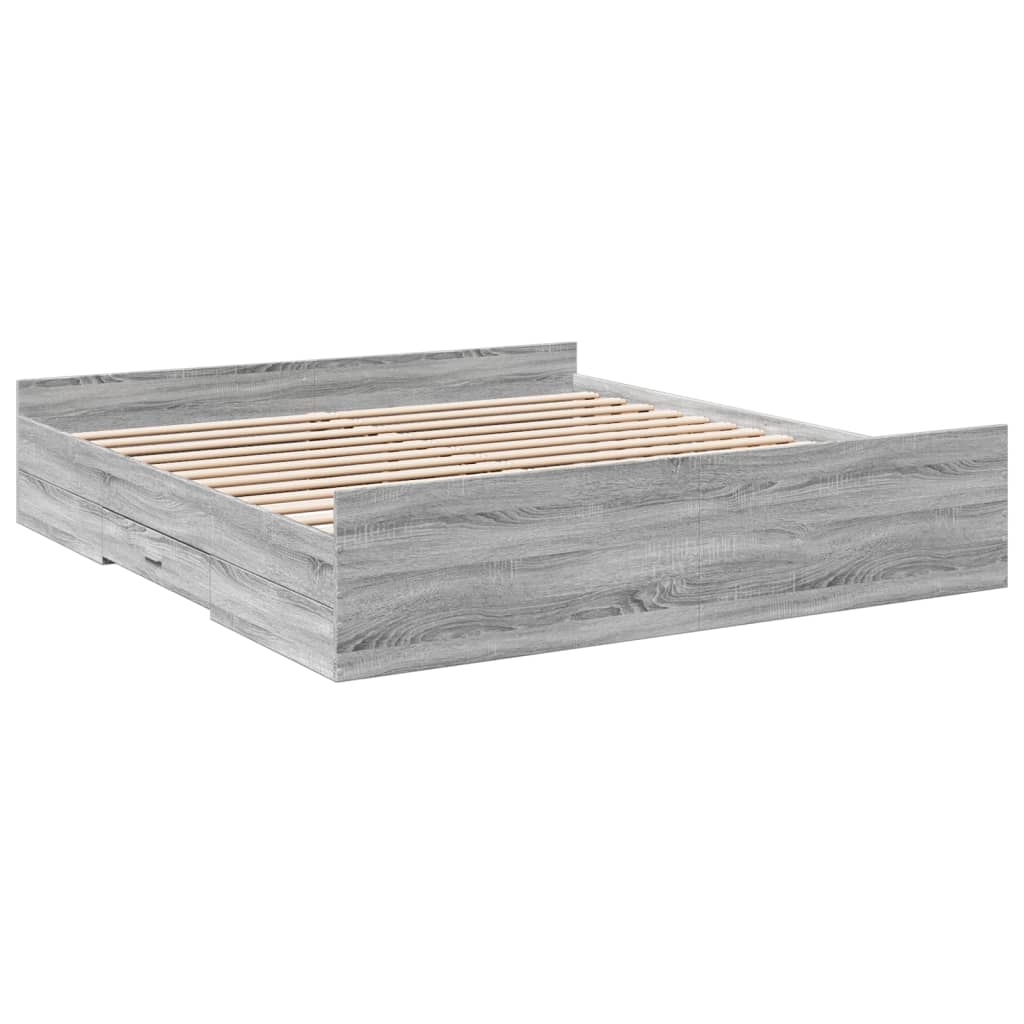 vidaXL Cadre de lit avec tiroirs sans matelas sonoma gris 200x200 cm