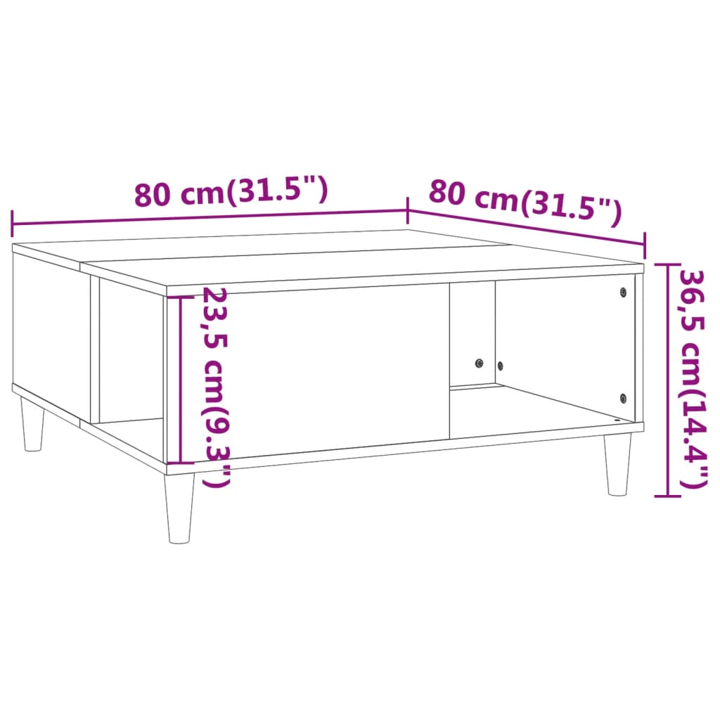 vidaXL Table basse blanc 80x80x36,5 cm bois d'ingénierie