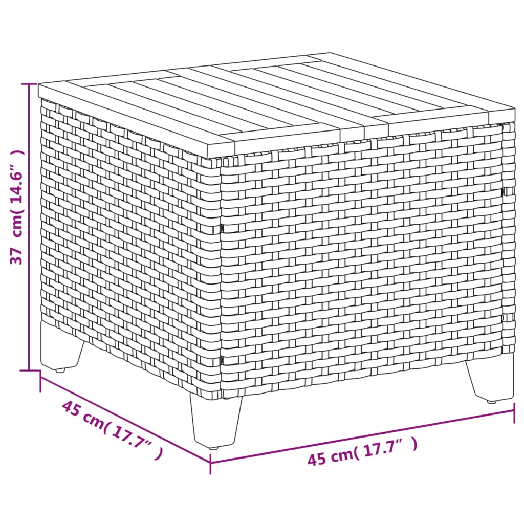 vidaXL Table de jardin gris 45x45x37 cm résine tressée et bois acacia