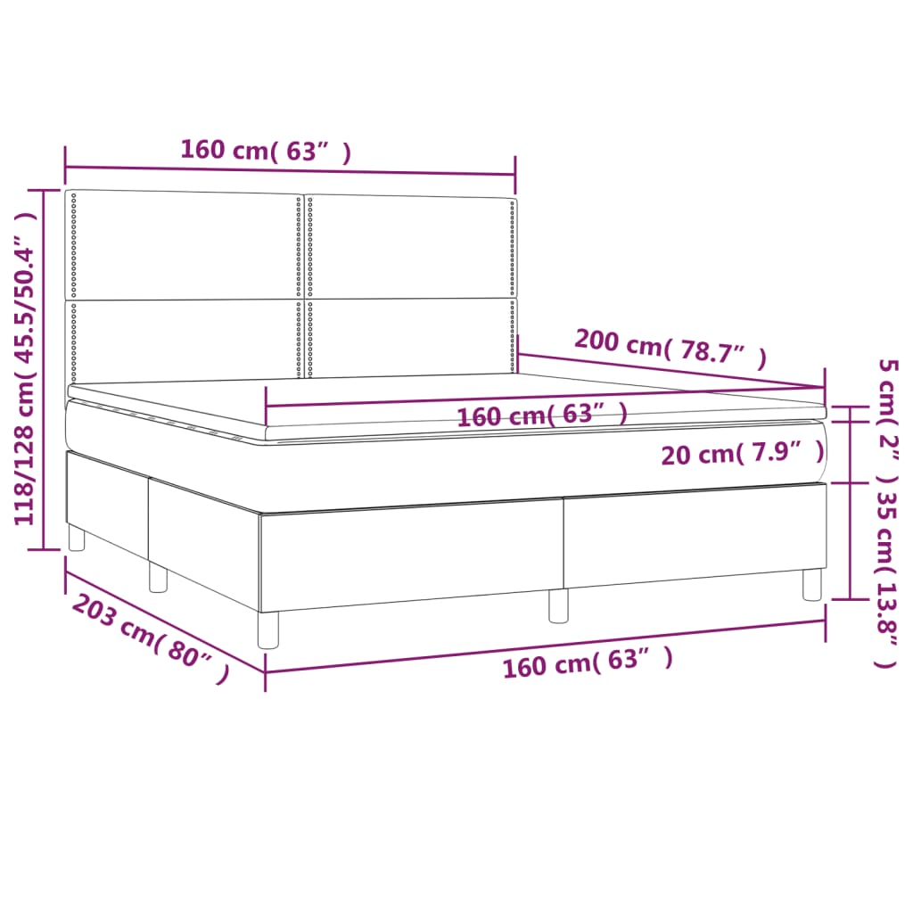 vidaXL Sommier à lattes de lit matelas et LED Bleu foncé 160x200 cm