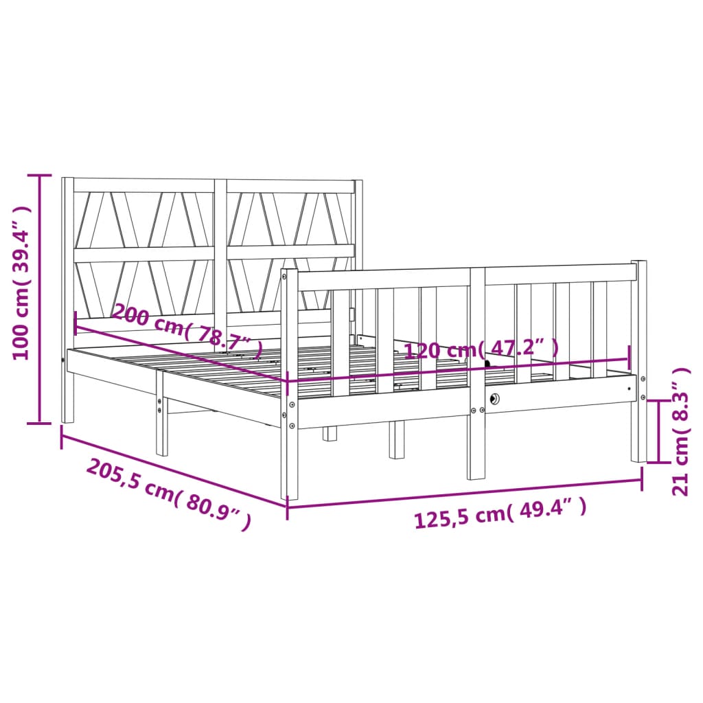 vidaXL Cadre de lit sans matelas 120x200 cm bois de pin massif