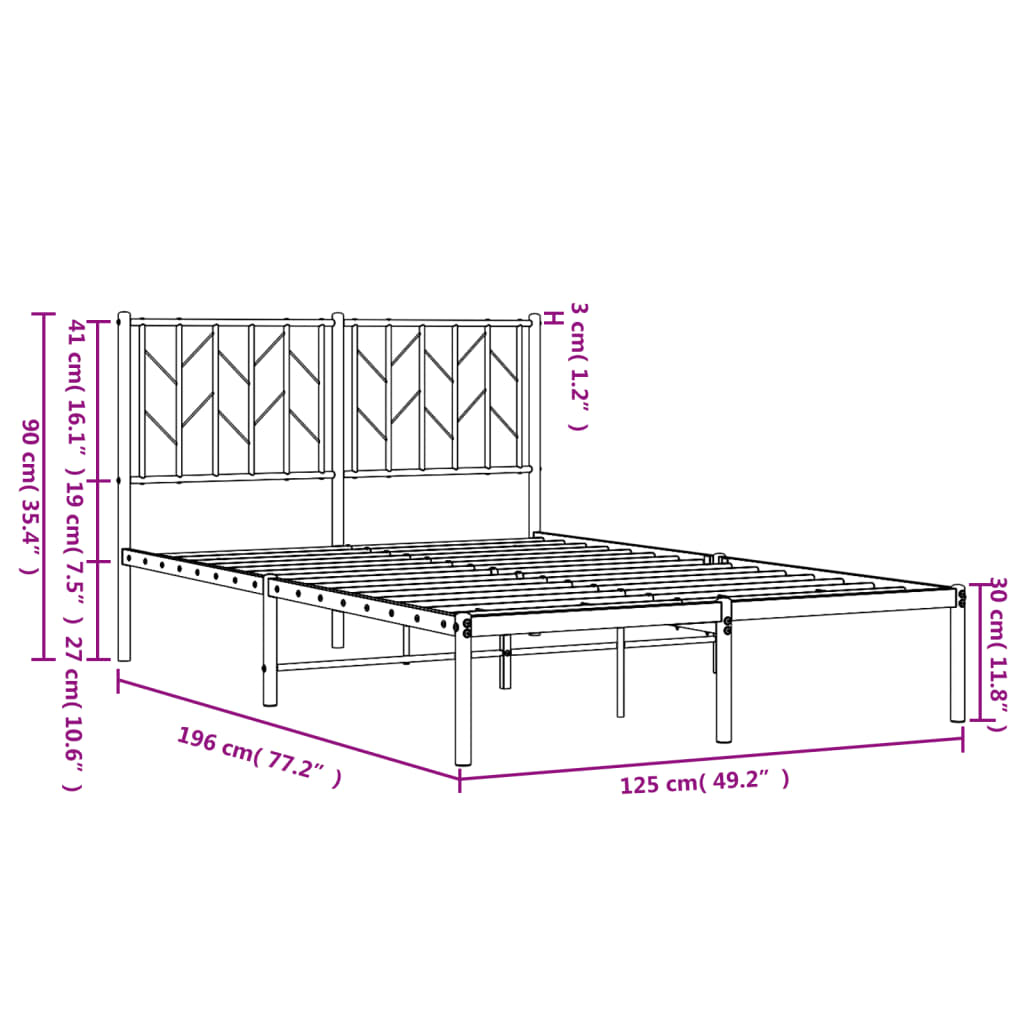 vidaXL Cadre de lit métal sans matelas avec tête de lit noir 120x190cm