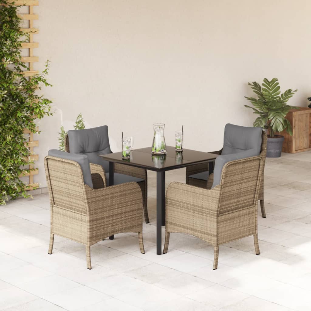 vidaXL Ensemble à manger de jardin avec coussins 5pcs Beige poly rotin